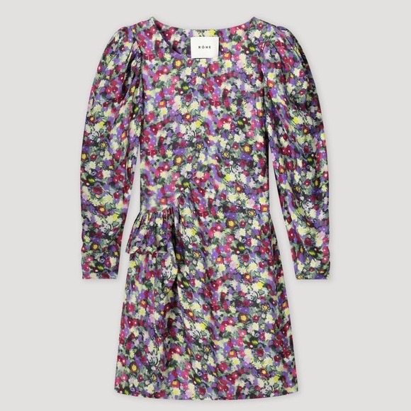 Rohe Dresses & Skirts - Rohe NWT RARE Nicky Floral Peplum Dress Asymmetrical Ruched Puffed Long Sleeve 4